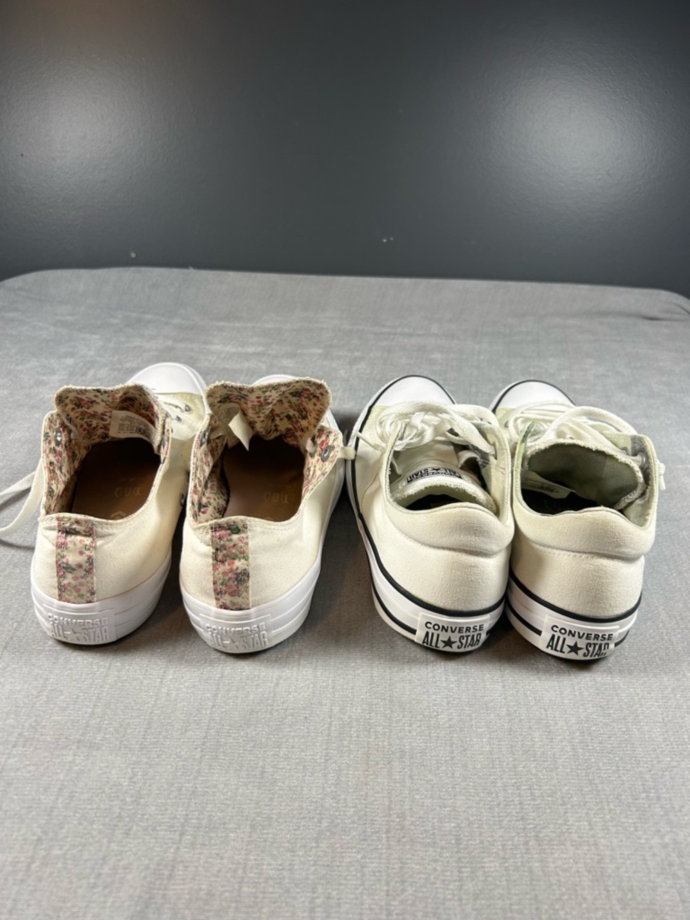 Set of 2 Converse Low Top Sneakers - White with Floral Accent